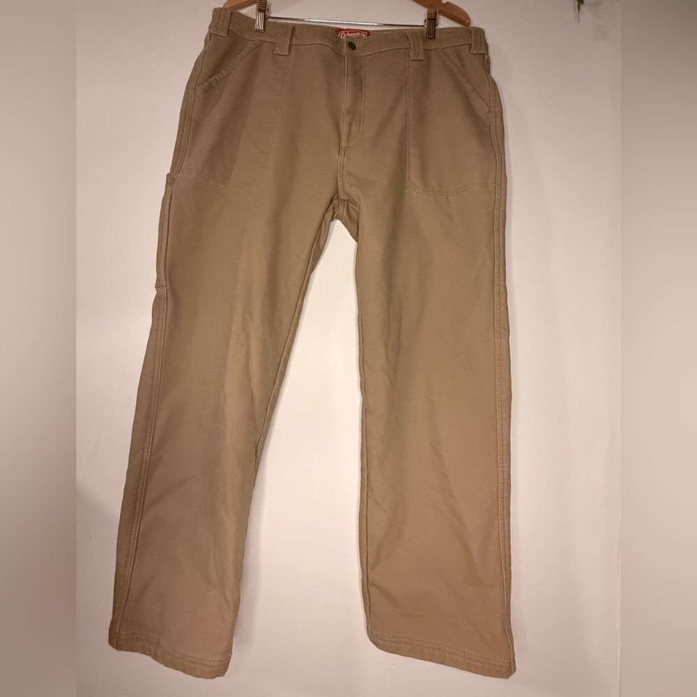 Coleman Fleece Lined Work Pants Men’s 40x32 Khaki Canvas Outdoor